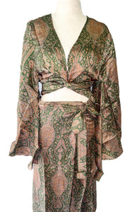 Luna Bell Skirt Co-Ord ~ Royal Green Paisley ~ 100% Silk