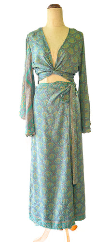 Luna Bell Skirt Co-Ord ~ Blue Mix ~ 100% Silk