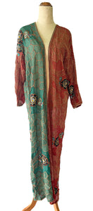 Embellished Kimono ~ Aqua & Rust ~ Freesize
