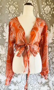 Juliet Top - 100% Silk - Orange Swirl - Free Size