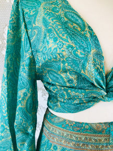 Luna Skirt Co-ord - 100% Silk - Teal Paisley - Freesize