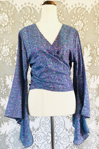 Luna Bell Top- 100% Silk - Lilac Floral - Free Size