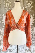 Load image into Gallery viewer, Juliet Top - 100% Silk - Orange Swirl - Free Size