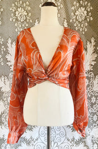 Juliet Top - 100% Silk - Orange Swirl - Free Size