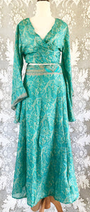 Luna Skirt Co-ord - 100% Silk - Teal Paisley - Freesize