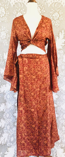 Layla Wrap Skirt - 100% Silk - Mix Orange Paisley - Free Size