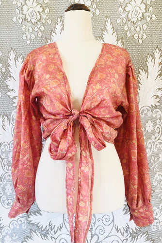 Juliet Top - 100% Silk - Rose Pink Floral - Free Size