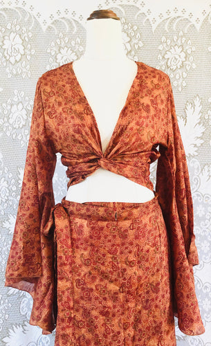 Luna Bell Top - 100% Silk - Mix Orange Paisley - Free Size