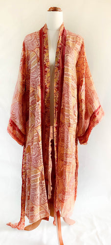 Esha Kimono - 100% Silk - Blush Print - Free Size