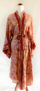 Esha Kimono - 100% Silk - Blush Print - Free Size