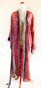 Esha Kimono - 100% Silk - Red Floral