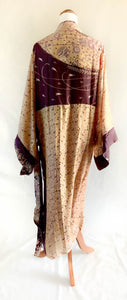 Esha Kimono - 100% Silk - Beige & Plum Border - Free Size