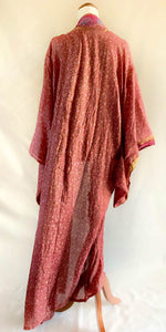 Eila Kimono - 100% Silk - Pink Border & Floral - Free Size