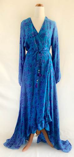 Anika Dress - 100% Silk - Blue Floral - S/M