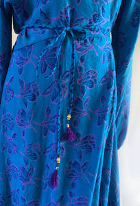 Anika Dress - 100% Silk - Blue Floral - S/M