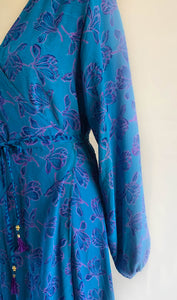 Anika Dress - 100% Silk - Blue Floral - S/M