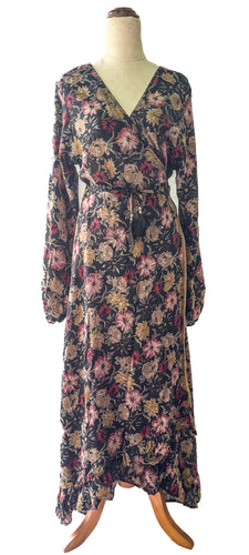 Anika Dress ~ 100% Silk ~ Charcoal Floral ~ S/M