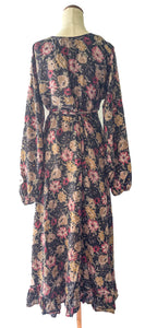 Anika Dress ~ 100% Silk ~ Charcoal Floral ~ S/M