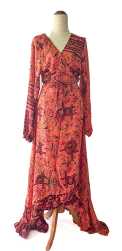 Anika Dress ~ 100% Silk ~ Coral Print ~ S/M