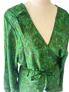 Anika Dress ~ 100% Silk ~ Green Mix ~ M/L