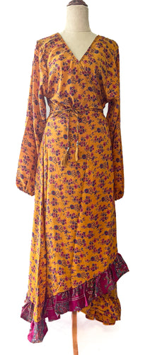 Anika Dress ~ 100% Silk ~ Yellow Floral ~ M/L