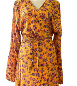 Anika Dress ~ 100% Silk ~ Yellow Floral ~ M/L