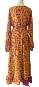 Anika Dress ~ 100% Silk ~ Yellow Floral ~ M/L